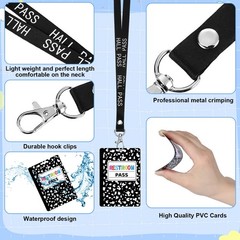 16 PCS 2.4×3.5 In Black White PVC Writable Hall Pass Lanyards Classroom