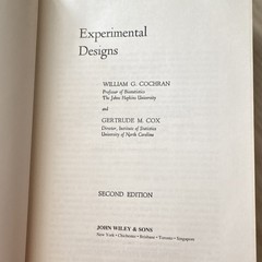 John Wiley & Sons Experimental Designs 2nd Ed HC 1957 Cochran Cox (Wiley)