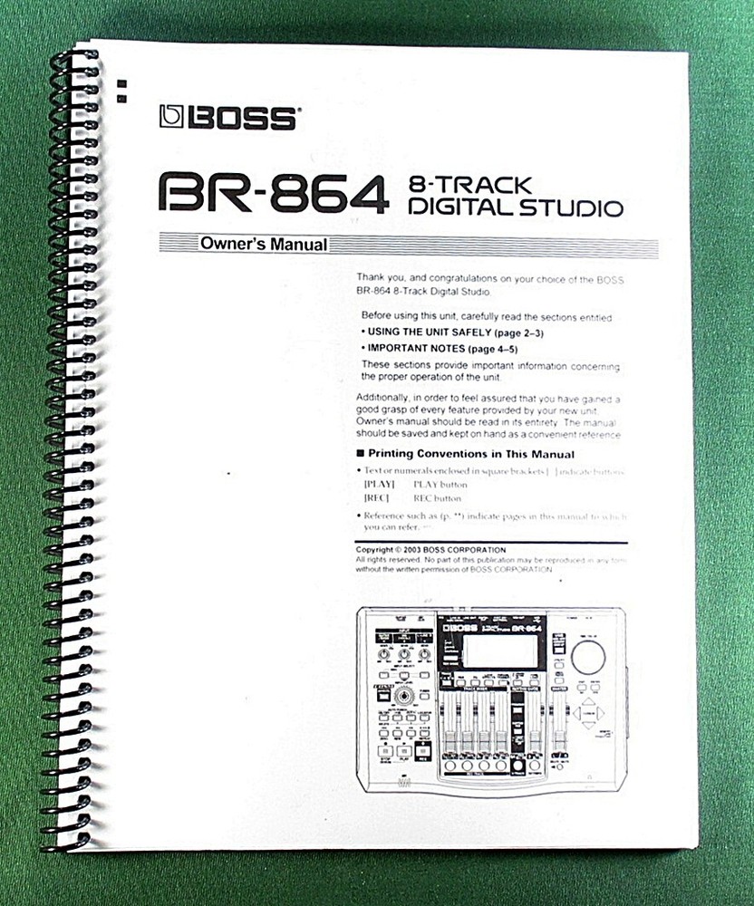 Boss BR-864 Owner’s Instruction Manual: 200 Pages & Protective Covers!