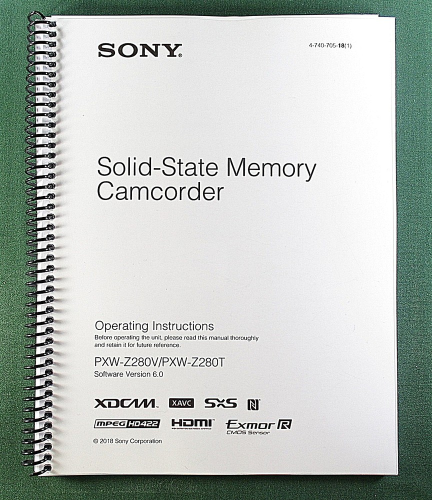 Sony PXW-Z280V / PXW-Z280T Instruction Manual: 190 Pages & Protective Covers!