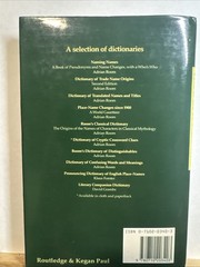 Dictionary of True Etymologies by Adrian Room (1986, Library Binding)