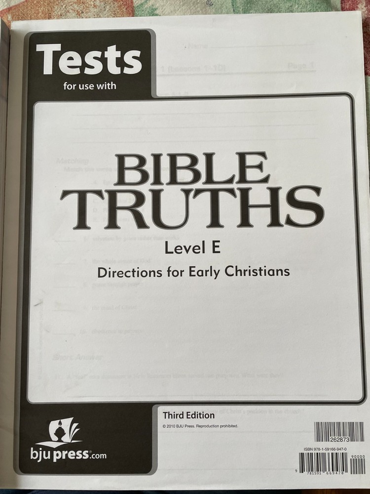 BJU Bob Jones 11th grade Bible Truths Level E Tests (3rd Ed) – NEW Free Shipping
