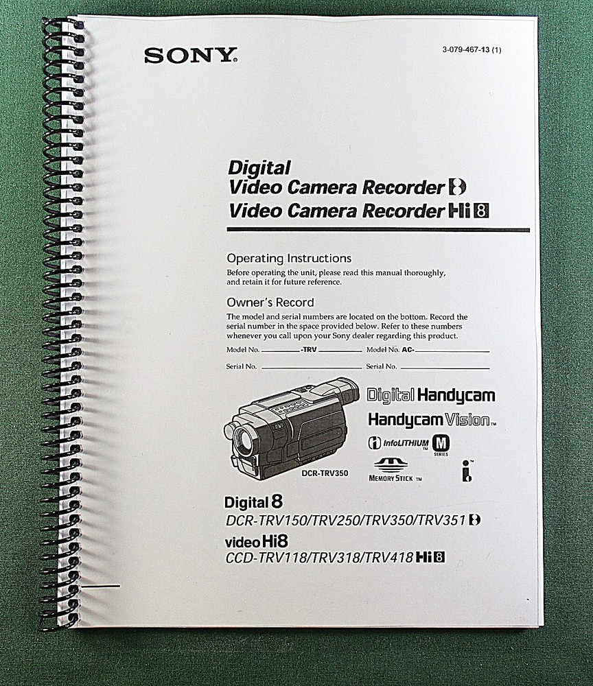Sony DCR-TRV350 Instruction Manual: 268 Pages Coil Bound & Protective Covers!