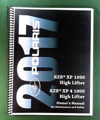 2017 Polaris RZR XP 1000 High Lifter Owner’s Manual: 151 pages & Clear Covers!