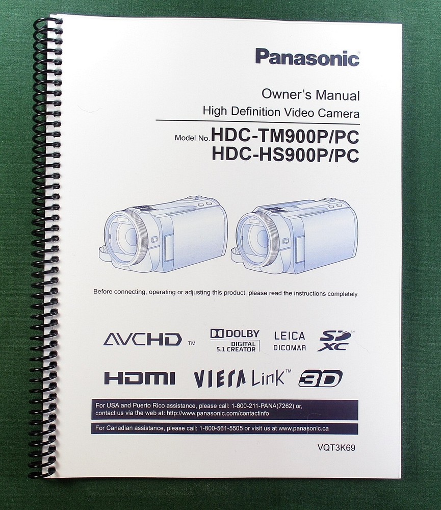 Panasonic HDC-HS900P TM900P Instruction Manual: 176 Pages & Clear Covers!