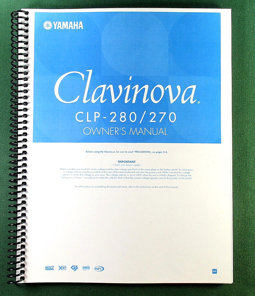 Yamaha CLP-280 CLP-270 Instruction Manual: 124 Pages & Protective Covers!