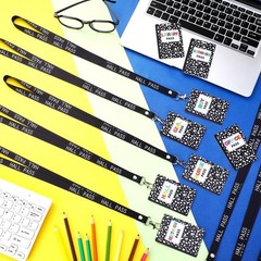 16 PCS 2.4×3.5 In Black White PVC Writable Hall Pass Lanyards Classroom