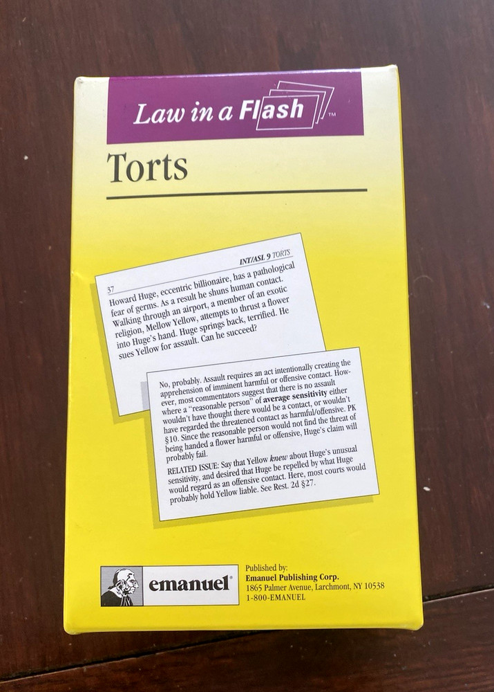 Law in a Flash Cards Torts Emanuel publishing 1997 Study Aid