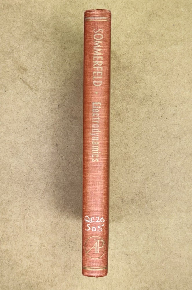 VTG 1952 Electrodynamics 1st Edition by Sommerfeld Academic Press HCVG (Ex-Lib)