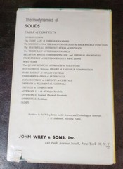 Thermodynamics of Solids, Richard Sealin, John Wiley & Sons, 1962. HC/DJ/G