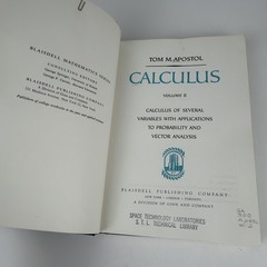 Calculus Vol 2 Apostol 1st Ed 1962 2nd Print Space Tech Labs STL Library History
